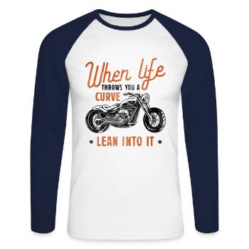 Biker When Life Throws You A Curve Lean Into It De - Unisex Baseballshirt langarm - Weiß/Navy - Vorne - Nik (191cm)