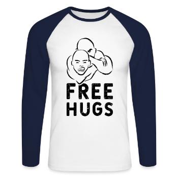 Free Hugs Judo Jiu-Jitsu MMA Kampfsport - Unisex Baseballshirt langarm - Weiß/Navy - Vorne - Nik (191cm)