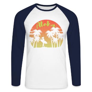 Surf Aloha - T-shirt baseball manches longues Homme - blanc/marine - Devant - Nik (191cm)