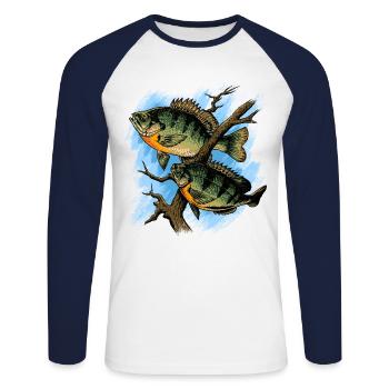 Crapet Arlequin Illustration Pêche Pullover conception - T-shirt baseball manches longues Homme - blanc/marine - Devant - Nik (191cm)