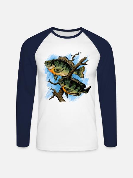 Bluegill Illustration Fishing Pullover design - Unisex Long Sleeve Baseball T-Shirt - white/navy