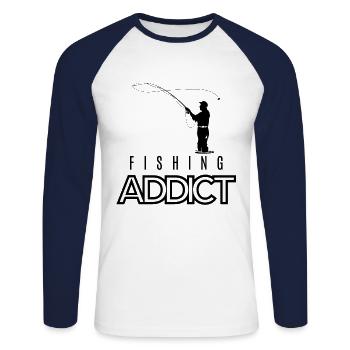 Funny Fishing Fishing Addict product - Unisex Long Sleeve Baseball T-Shirt - white/navy - Front - Nik (191cm)