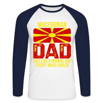 Drapeau macédonien père Macédoine du Nord - T-shirt baseball manches longues Homme - blanc/marine - Devant - Nik (191cm)