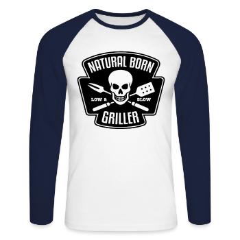 Grilling Natural Born Griller Grillmeister Grill - Unisex Long Sleeve Baseball T-Shirt - white/navy - Front - Nik (191cm)