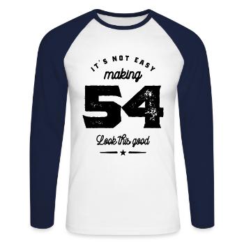 54 Year Old 54th Birthday Funny Gift - Unisex Long Sleeve Baseball T-Shirt - white/navy - Front - Nik (191cm)