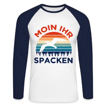 Moin Ihr Spacken Nordsee Neordeutsch Retro Vintage - Unisex Baseballshirt langarm - Weiß/Navy - Vorne - Nik (191cm)