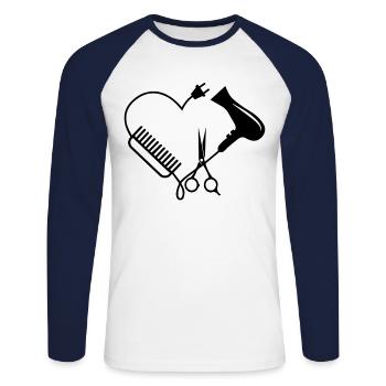 Coiffeur coiffeur salon de coiffure coiffeur - T-shirt baseball manches longues Homme - blanc/marine - Devant - Nik (191cm)
