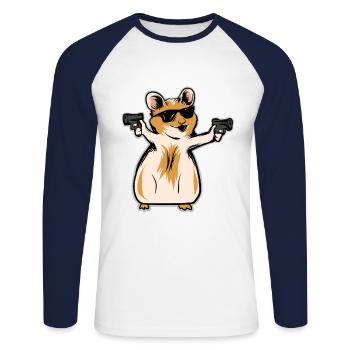 Hamster Lustiges Haustier Nagetier Geschenk - Unisex Baseballshirt langarm - Weiß/Navy - Vorne - Nik (191cm)
