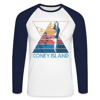 Coney Island 1951 - T-shirt baseball manches longues Homme - blanc/marine - Devant - Nik (191cm)
