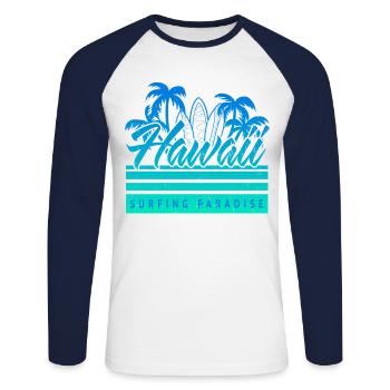 Hawaii Surfing Paradise Vintage - Unisex Baseballshirt langarm - Weiß/Navy - Vorne - Nik (191cm)