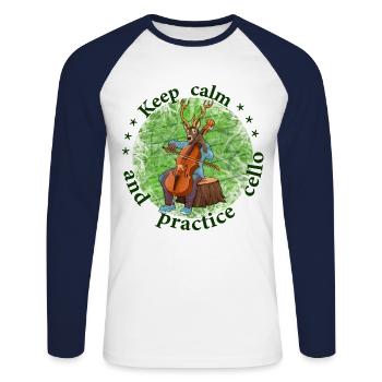 Keep calm practice Cello Violoncello Rentier - Unisex Baseballshirt langarm - Weiß/Navy - Vorne - Nik (191cm)