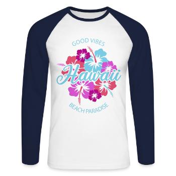 Hawaii Good Vibes Beach Paradise - Unisex Long Sleeve Baseball T-Shirt - white/navy - Front - Nik (191cm)
