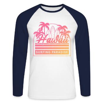 Hawaii Surfing Paradise - Unisex Long Sleeve Baseball T-Shirt - white/navy - Front - Nik (191cm)
