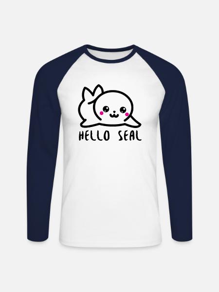 Hello Seal - Unisex Long Sleeve Baseball T-Shirt - white/navy
