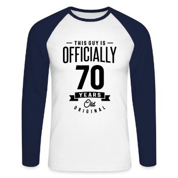70 Jahre alt - 70. Geburtstag lustiges Geschenk - Unisex Baseballshirt langarm - Weiß/Navy - Vorne - Nik (191cm)