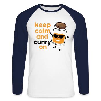 Keep Calm And Curry On Herb Pun - Unisex Baseballshirt langarm - Weiß/Navy - Vorne - Nik (191cm)