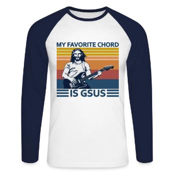 Mon accord préféré est la guitare Gsus - T-shirt baseball manches longues Homme - blanc/marine - Devant - Nik (191cm)