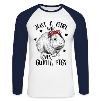 Nur ein Mädchen, das Meerschweinchen liebt - Unisex Baseballshirt langarm - Weiß/Navy - Vorne - Nik (191cm)