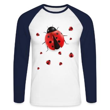 Marienkäfer - Unisex Baseballshirt langarm - Weiß/Navy - Vorne - Nik (191cm)