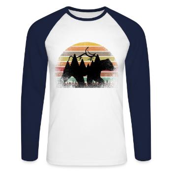 Vintage Retro Hunting Polar Bear Sunset - Unisex Long Sleeve Baseball T-Shirt - white/navy - Front - Nik (191cm)
