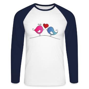 Little Love Birds dessin animé drôle d'oiseaux mignons - T-shirt baseball manches longues Homme - blanc/marine - Devant - Nik (191cm)