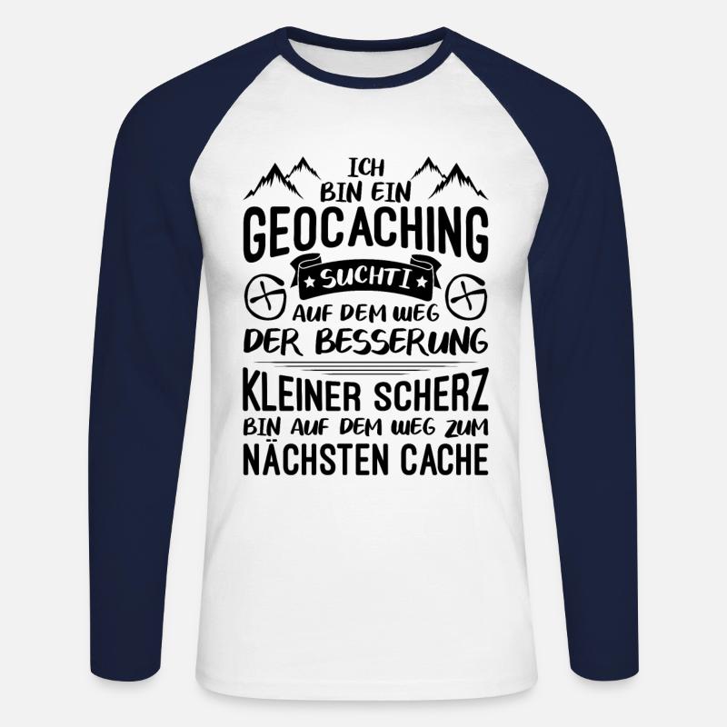 Geocaching Suchti Geocacher GPS Geocachen Cache - Unisex Baseballshirt langarm - Weiß/Navy