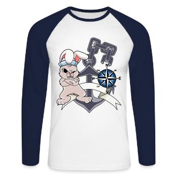 Sailor Compass Ancre Lapin Marin Capitaine Ahoi - T-shirt baseball manches longues Homme - blanc/marine - Devant - Nik (191cm)