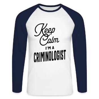 Gardez le cadeau de titre de poste de criminologue calme - T-shirt baseball manches longues Homme - blanc/marine - Devant - Nik (191cm)