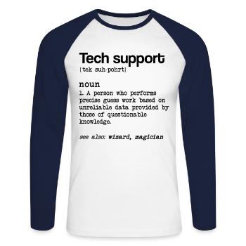 Technical support Definition of noun Technisc - Unisex Long Sleeve Baseball T-Shirt - white/navy - Front - Nik (191cm)