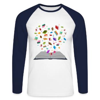 Flying Books - Flying Books - Heart Shape - Unisex Long Sleeve Baseball T-Shirt - white/navy - Front - Nik (191cm)