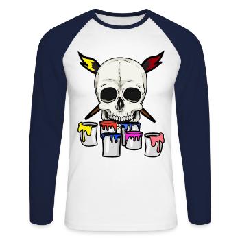 Totenkopf Künstler Maler Berufe Job Pinsel - Unisex Baseballshirt langarm - Weiß/Navy - Vorne - Nik (191cm)