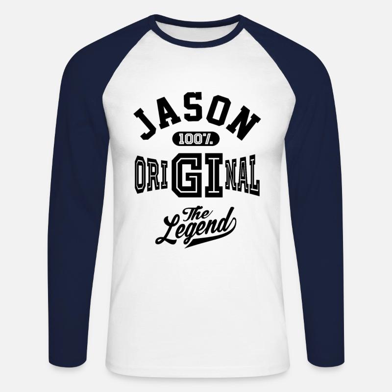 Jason personalisierter Name Geburtstagsgeschenk - Unisex Baseballshirt langarm - Weiß/Navy