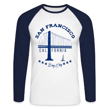 San Francisco Blue Bay City - Unisex Baseballshirt langarm - Weiß/Navy - Vorne - Nik (191cm)