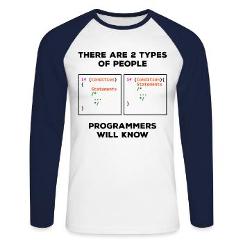2 Types of People Programmer Programmer f - Unisex Long Sleeve Baseball T-Shirt - white/navy - Front - Nik (191cm)