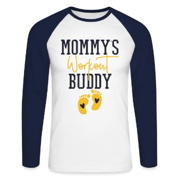 Mommy’s Workout Buddy Maternity Pregnancy Fitness - T-shirt baseball manches longues Homme - blanc/marine - Devant - Nik (191cm)