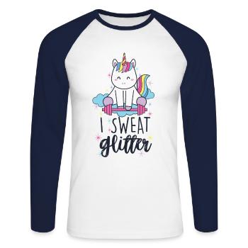 I Sweat Glitter Unicorn Workout Haltérophilie Gym - T-shirt baseball manches longues Homme - blanc/marine - Devant - Nik (191cm)