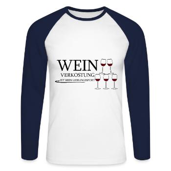 Wein Spruch - Unisex Baseballshirt langarm - Weiß/Navy - Vorne - Nik (191cm)