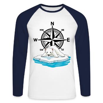 Ours polaire Rose des vents Arctique Arctique Compas Fantasy - T-shirt baseball manches longues Homme - blanc/marine - Devant - Nik (191cm)