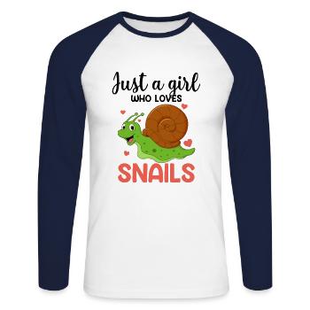 Nur ein Mädchen, das Schnecken liebt lustige Schnecken - Unisex Baseballshirt langarm - Weiß/Navy - Vorne - Nik (191cm)