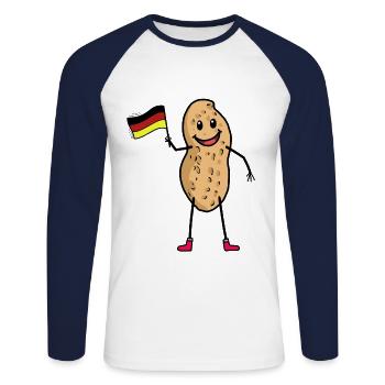 Hallo Deutschland Erdnuss Nuss Fußball Tor Fahne - Unisex Baseballshirt langarm - Weiß/Navy - Vorne - Nik (191cm)