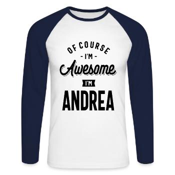 Andrea Personalized Name Birthday Gift - Unisex Long Sleeve Baseball T-Shirt - white/navy - Front - Nik (191cm)