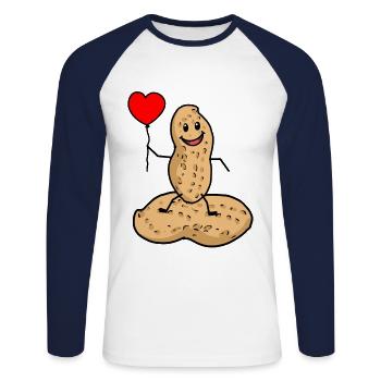 happy Erdnuss Liebe Valentin Traummann Casanova - Unisex Baseballshirt langarm - Weiß/Navy - Vorne - Nik (191cm)