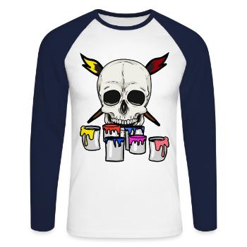 Skull Artist Painter Artist Paint Drawing - T-shirt baseball manches longues Homme - blanc/marine - Devant - Nik (191cm)