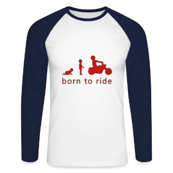 BORN TO RIDE - Unisex Long Sleeve Baseball T-Shirt - white/navy - Front - Nik (191cm)