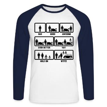 Motorradfahrer Familie Vater Motorrad Biker Bike - Unisex Baseballshirt langarm - Weiß/Navy - Vorne - Nik (191cm)