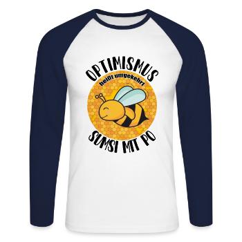 Optimist Sumsi mit Po Biene Honig Imker - Unisex Baseballshirt langarm - Weiß/Navy - Vorne - Nik (191cm)