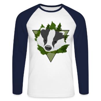 Blaireau dans la forêt - Idée de bande dessinée insolente style cadeau - T-shirt baseball manches longues Homme - blanc/marine - Devant - Nik (191cm)