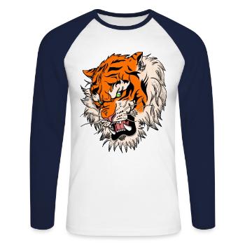 Cat Japanese Tiger Tattoo Design Drawing - Unisex Long Sleeve Baseball T-Shirt - white/navy - Front - Nik (191cm)