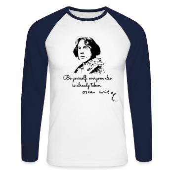 Be yourself Oscar Wilde quote - Unisex Long Sleeve Baseball T-Shirt - white/navy - Front - Nik (191cm)
