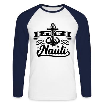 Obtenons le capitaine de bateau à moteur Nauti - T-shirt baseball manches longues Homme - blanc/marine - Devant - Nik (191cm)